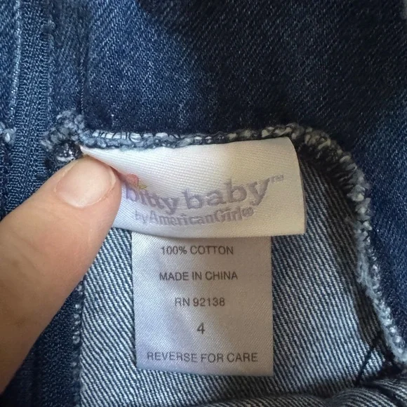 American Girl Bitty Baby Denim Dress with Colorful Ruffles & Matching Doll Dress - Picture 2 of 3